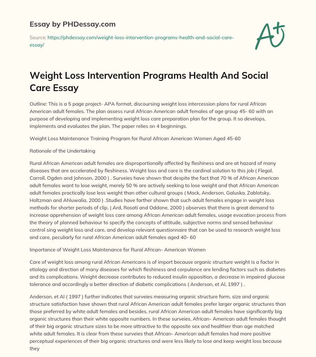 Weight Loss Intervention Programs Health And Social Care Essay essay