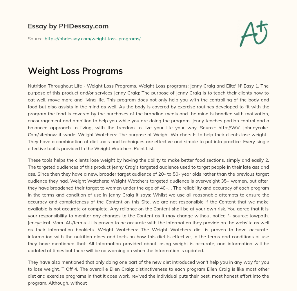 Weight Loss Programs essay