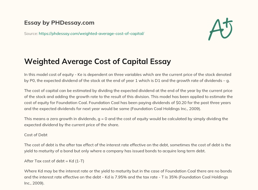 Weighted Average Cost of Capital Essay essay