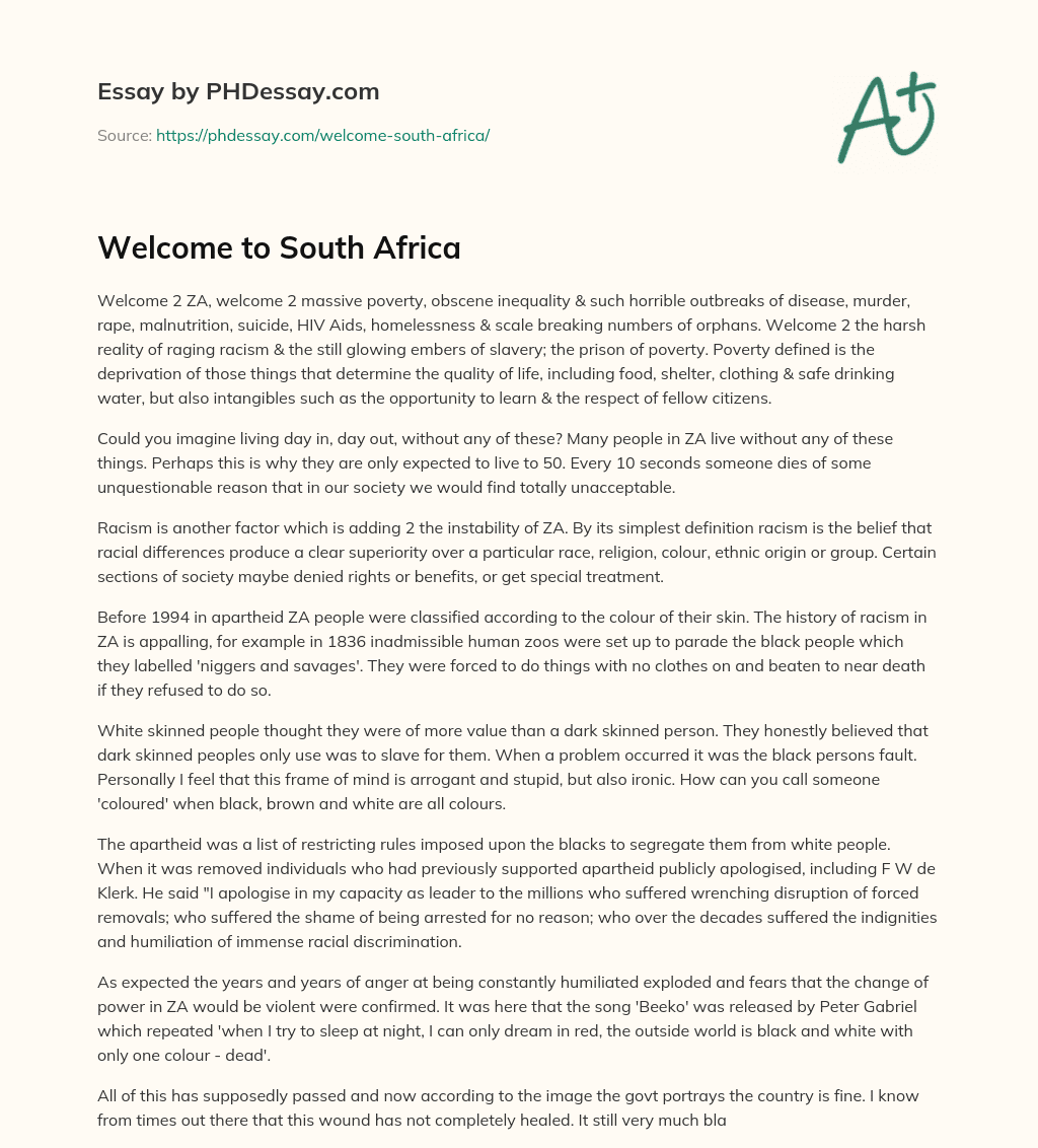 Welcome to South Africa essay