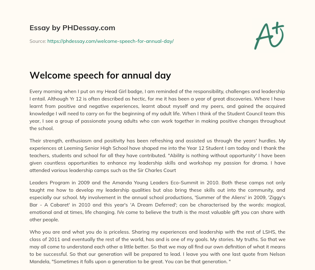 sample welcome speech for annual day