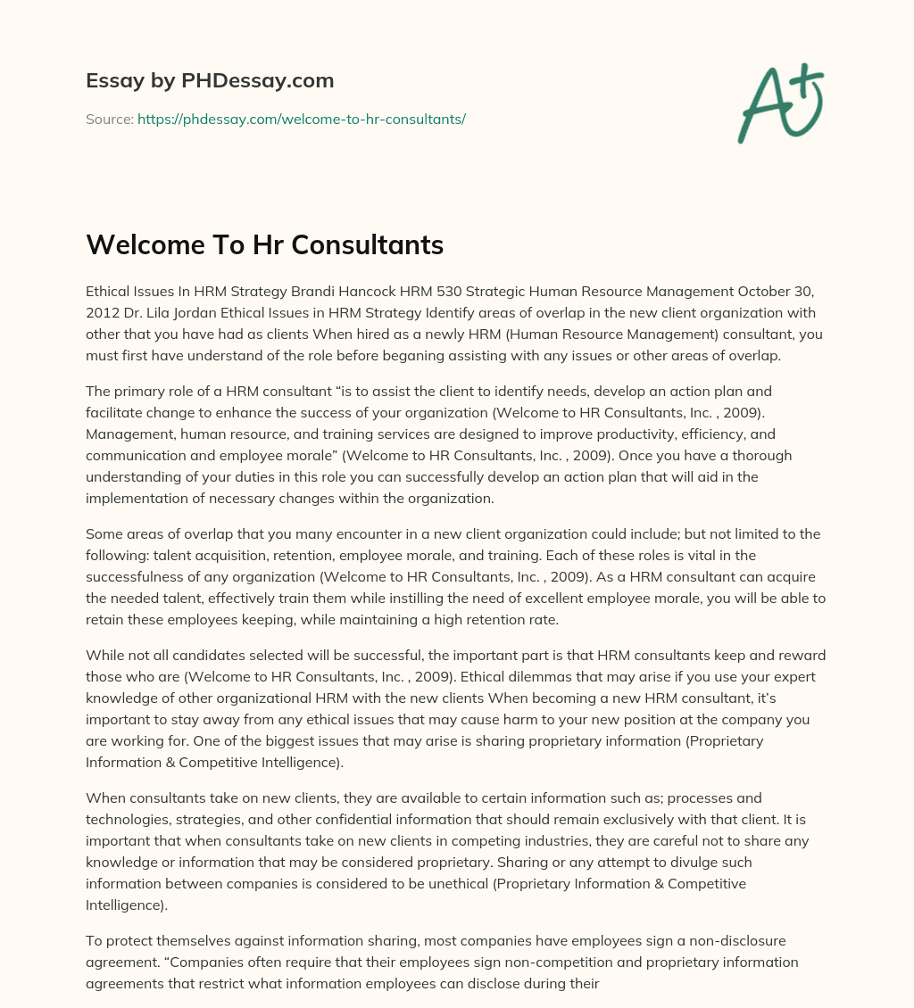 Welcome To Hr Consultants essay