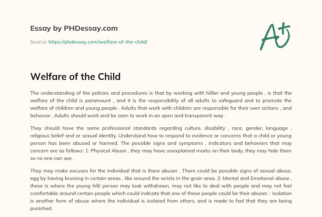 Welfare of the Child essay