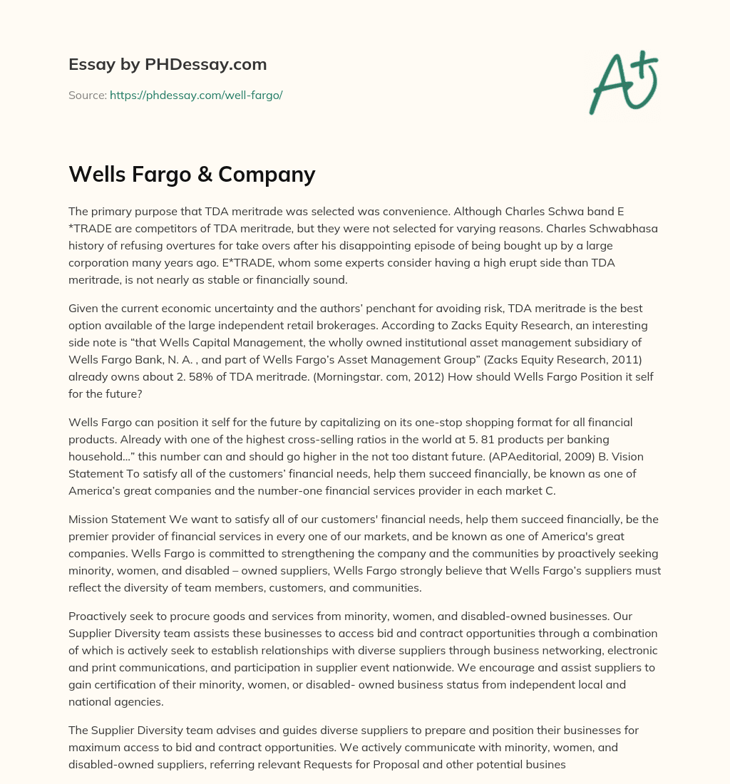 Wells Fargo & Company essay