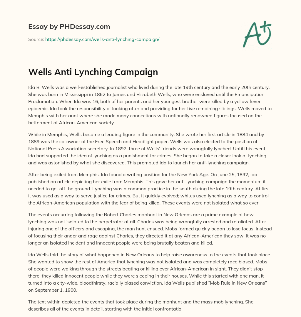Wells Anti Lynching Campaign essay