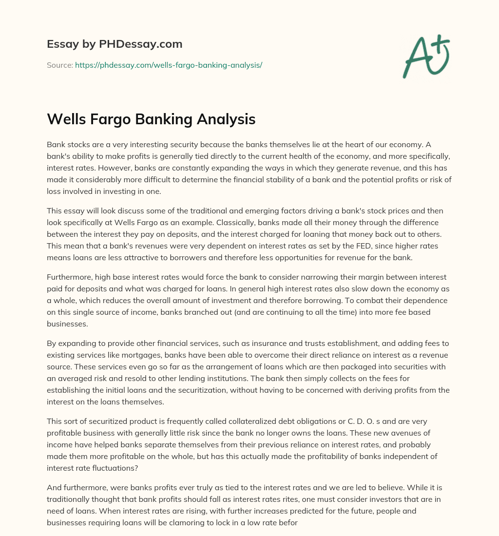 Wells Fargo Banking Analysis essay