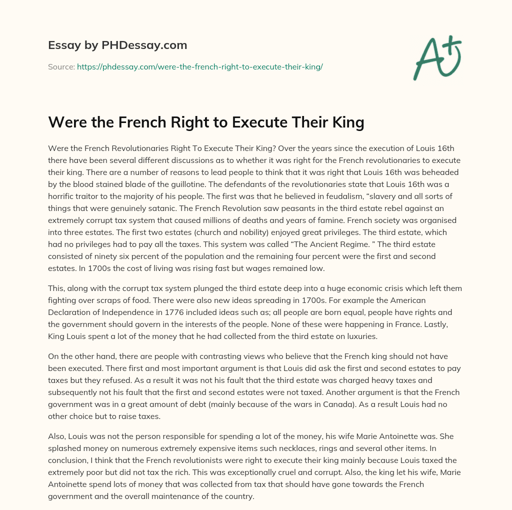 Were the French Right to Execute Their King essay