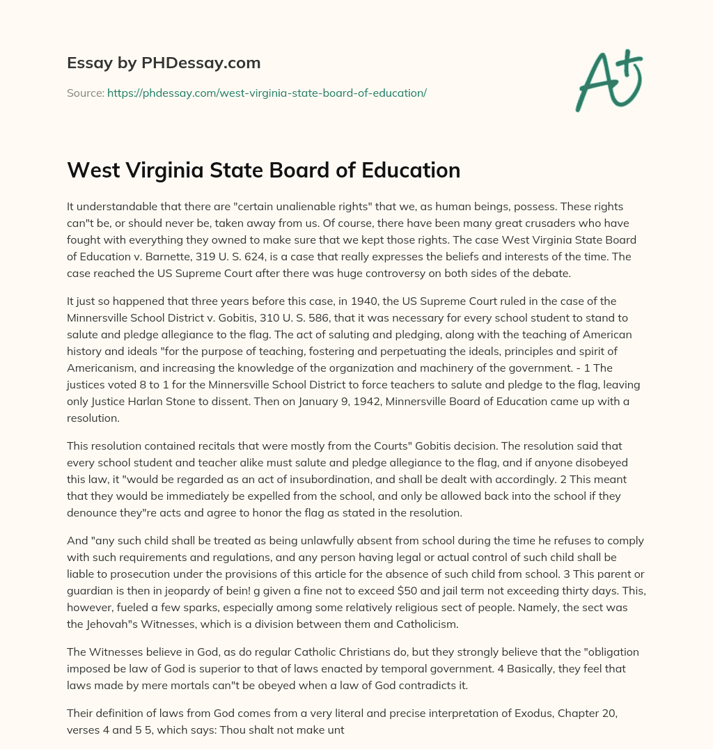 West Virginia State Board of Education essay