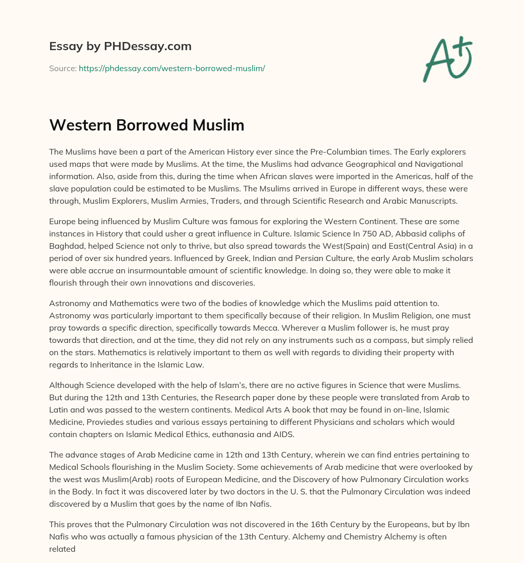 Western Borrowed Muslim essay