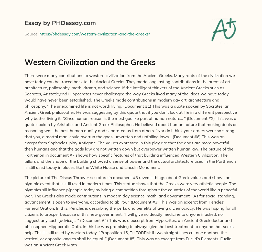 Western Civilization and the Greeks essay