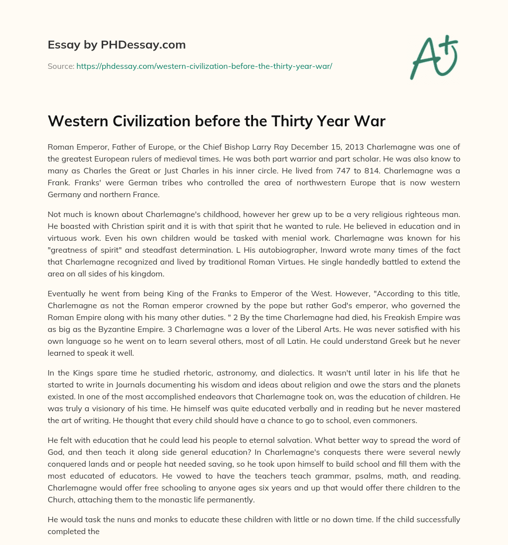 Western Civilization before the Thirty Year War essay