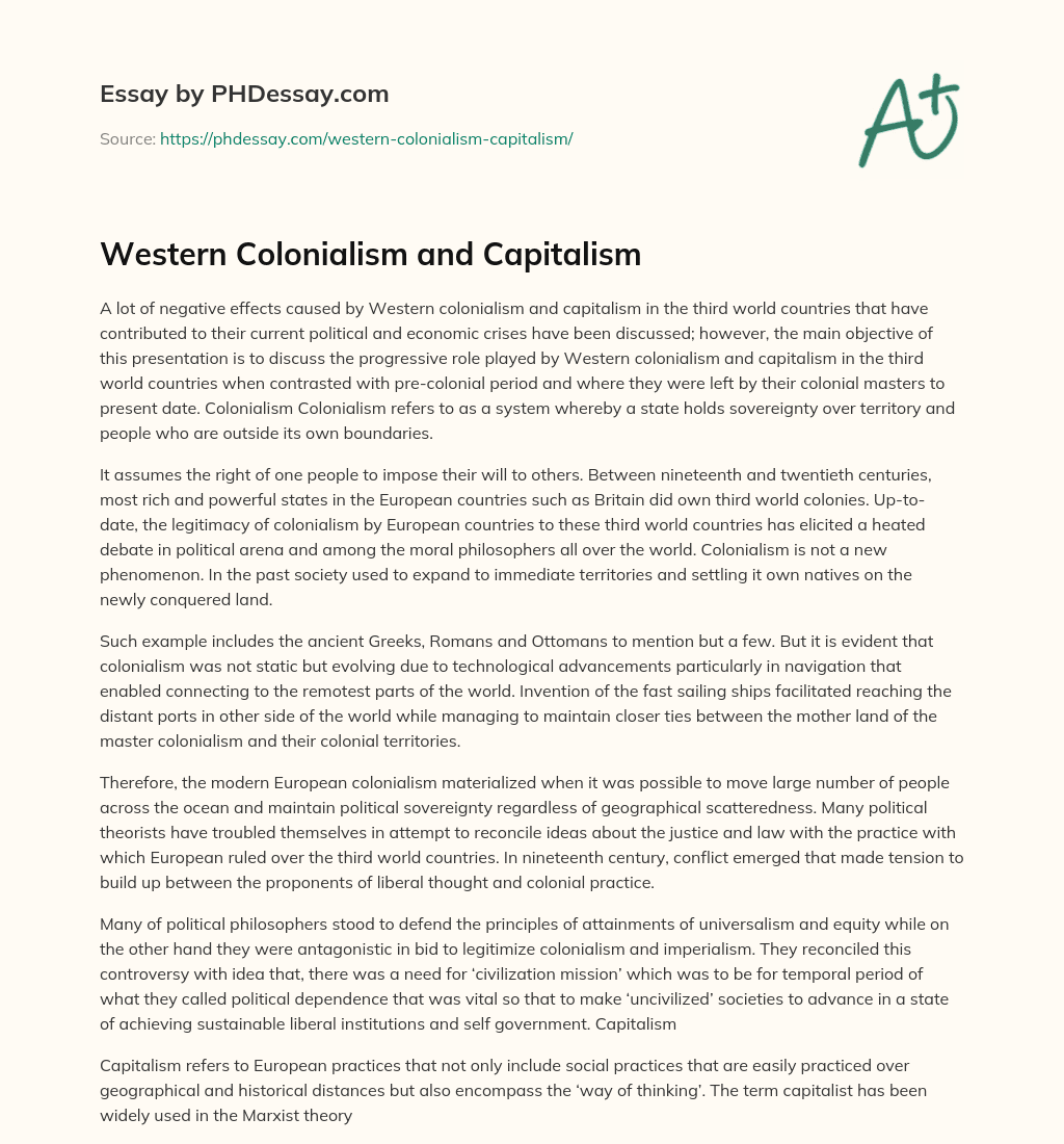 Western Colonialism and Capitalism essay