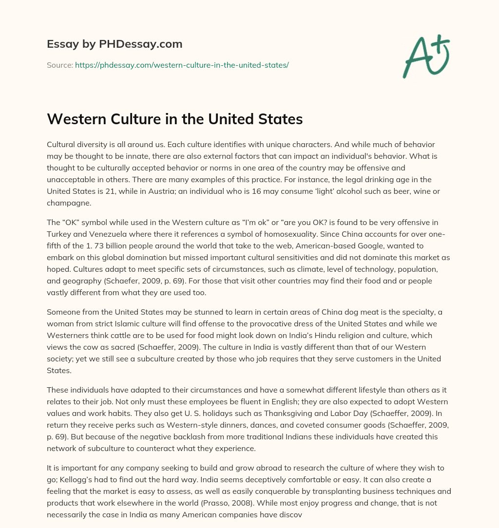 Western Culture in the United States essay