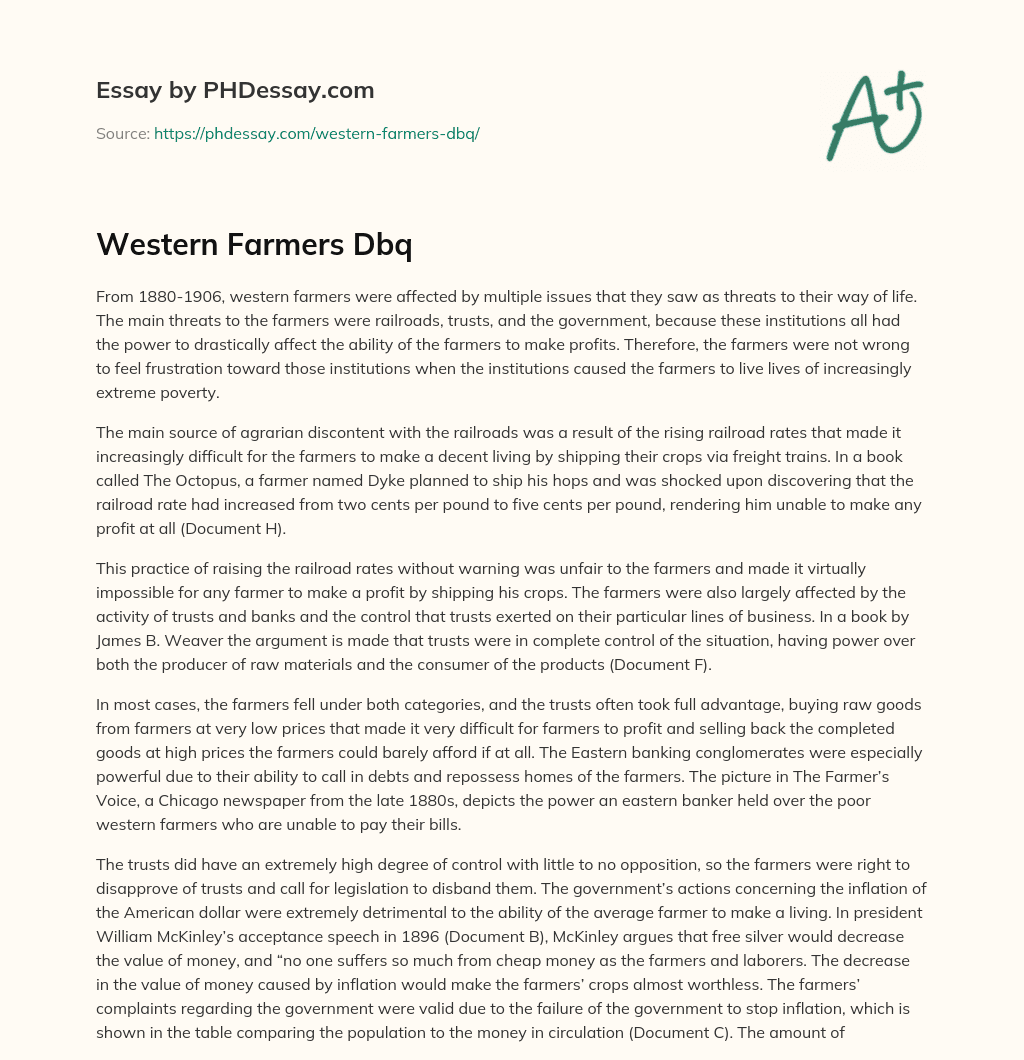 Western Farmers Dbq essay