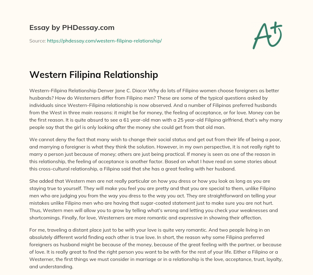Western Filipina Relationship essay