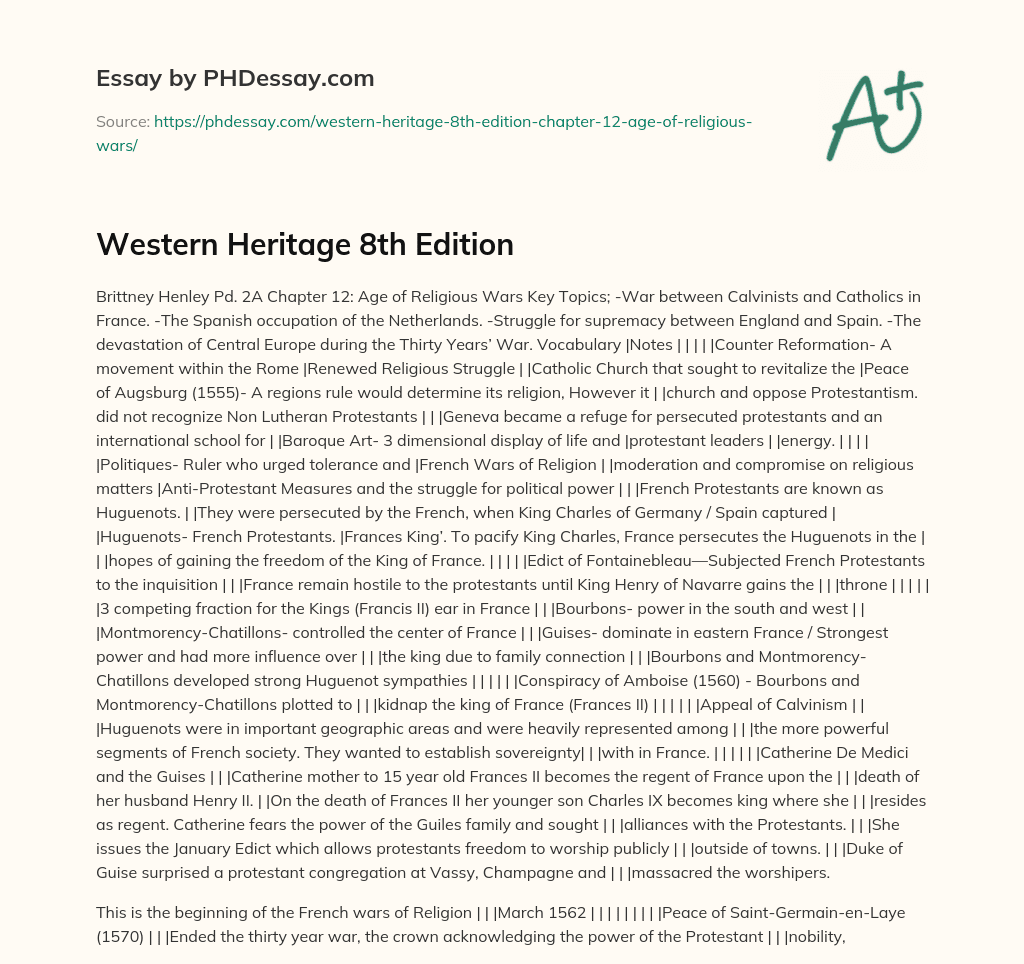 Western Heritage 8th Edition essay