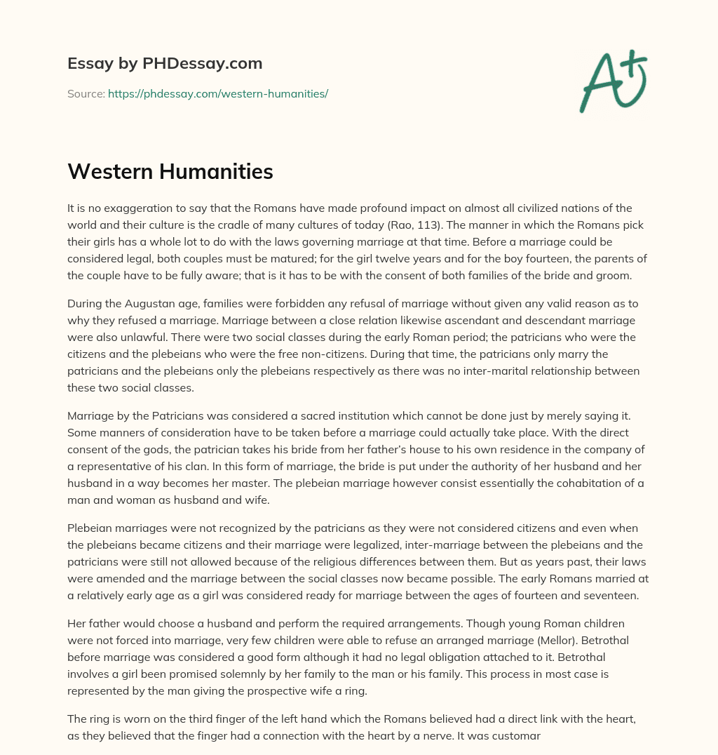 Western Humanities essay