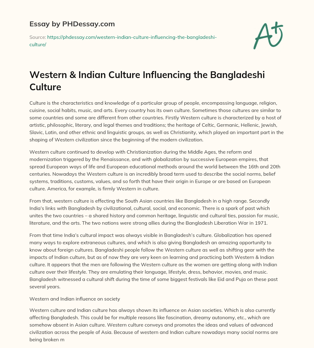 Western & Indian Culture Influencing the Bangladeshi Culture essay