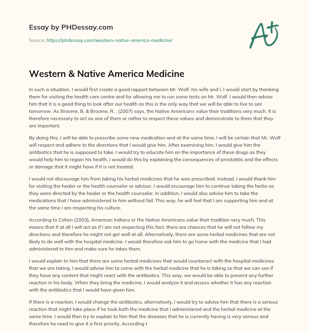 Western & Native America Medicine essay