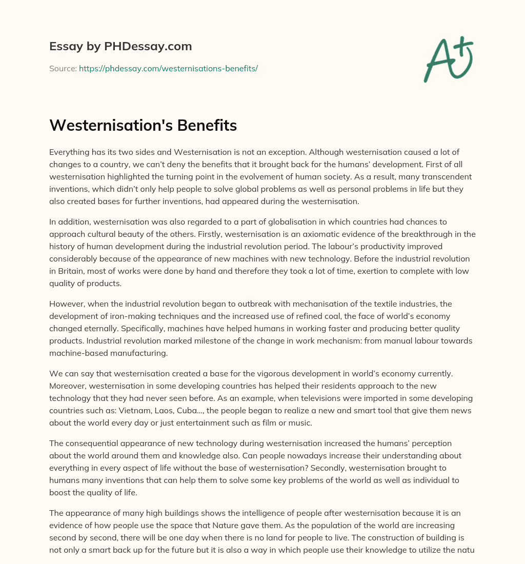 Westernisation’s Benefits essay