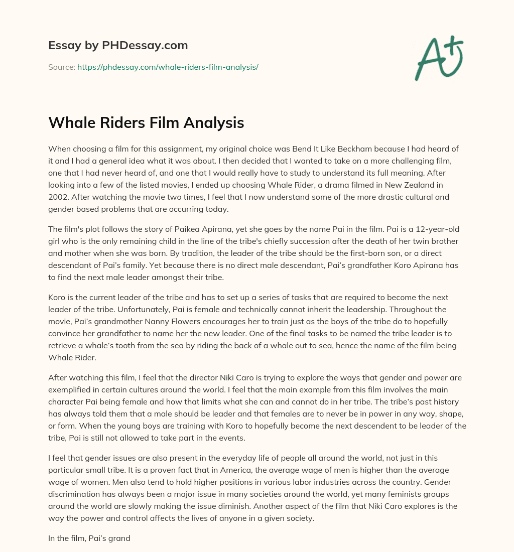 whale rider film review essay