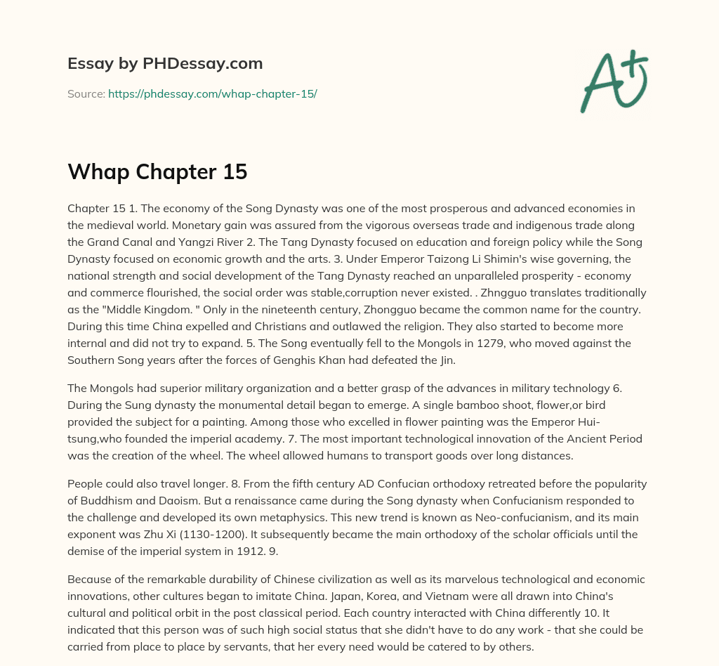 The Prosperous Economy and Dynasties of China: Tang and Song essay