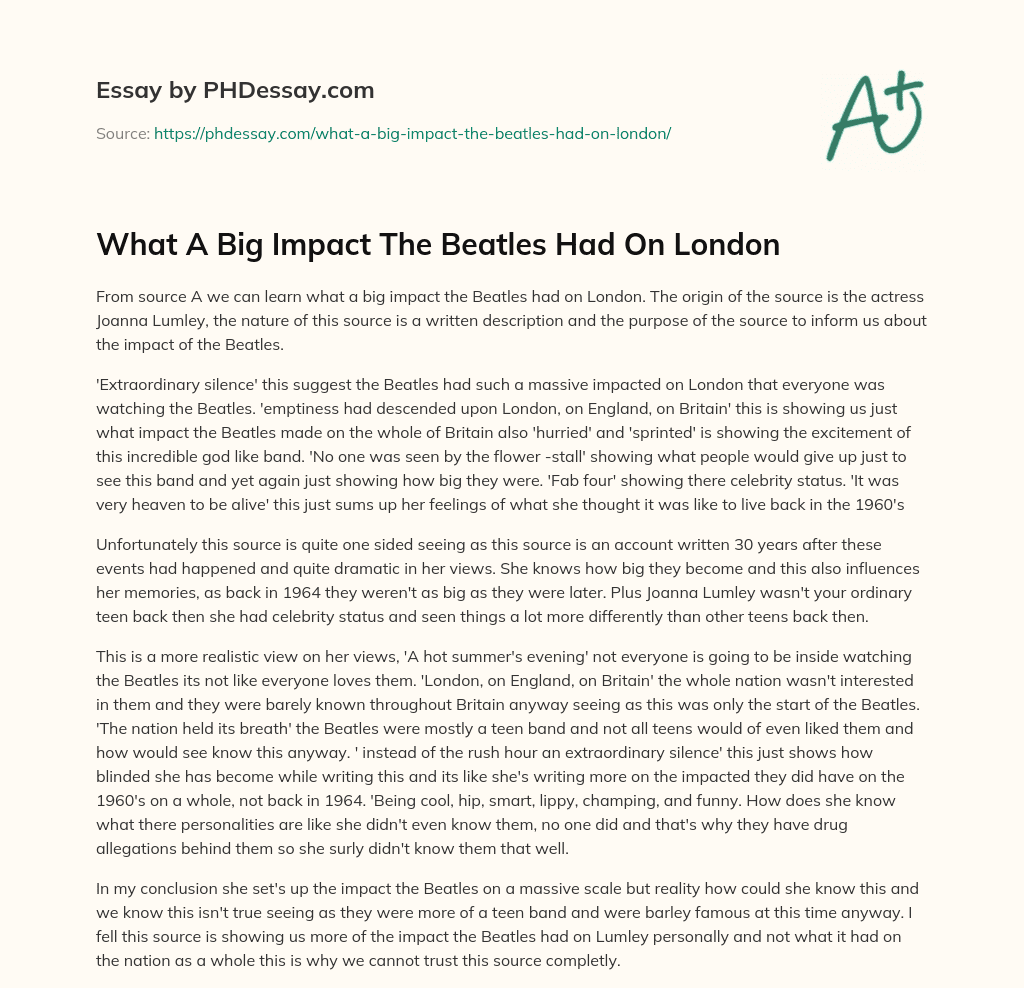 What A Big Impact The Beatles Had On London essay
