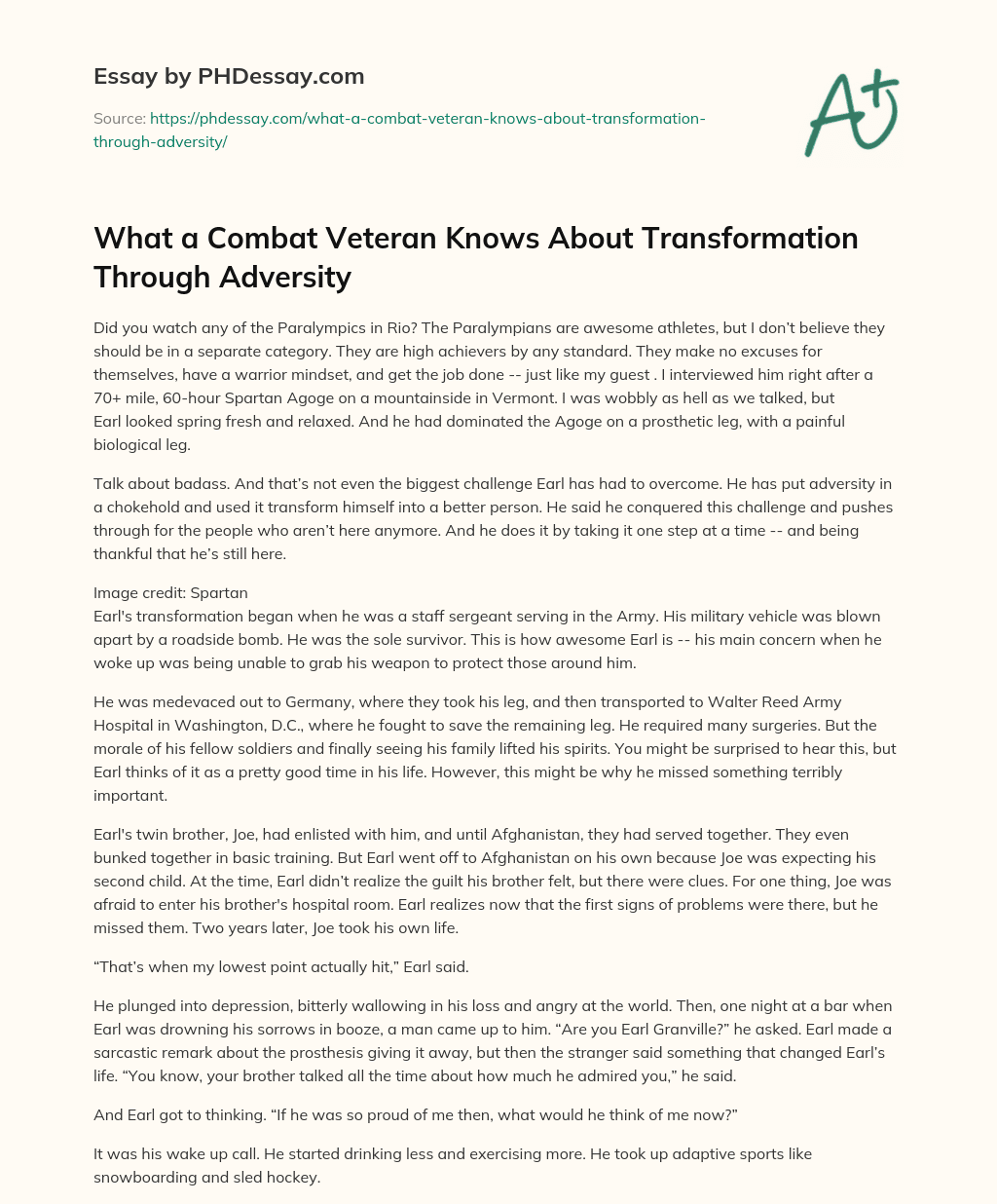 What a Combat Veteran Knows About Transformation Through Adversity essay