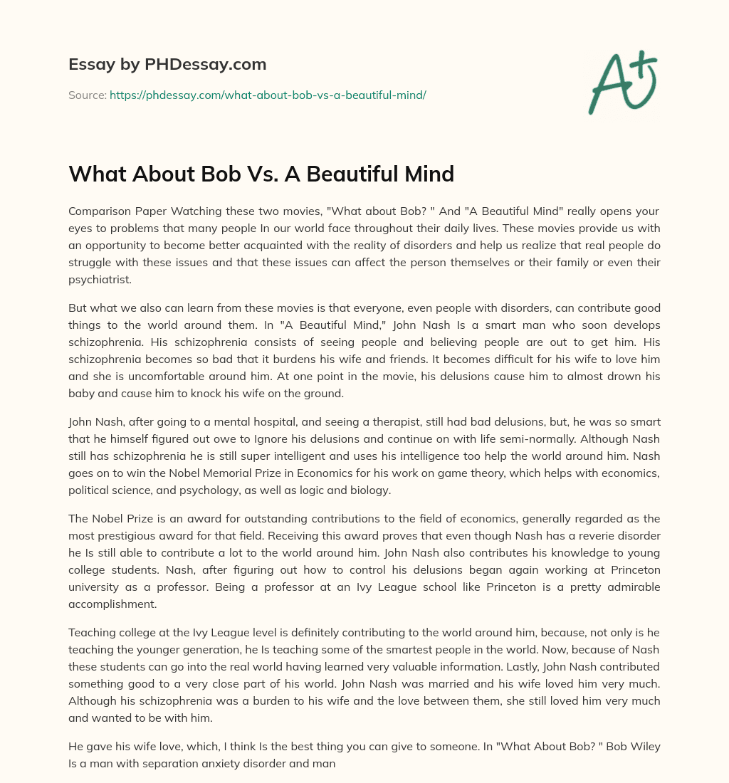 What About Bob Vs. A Beautiful Mind essay