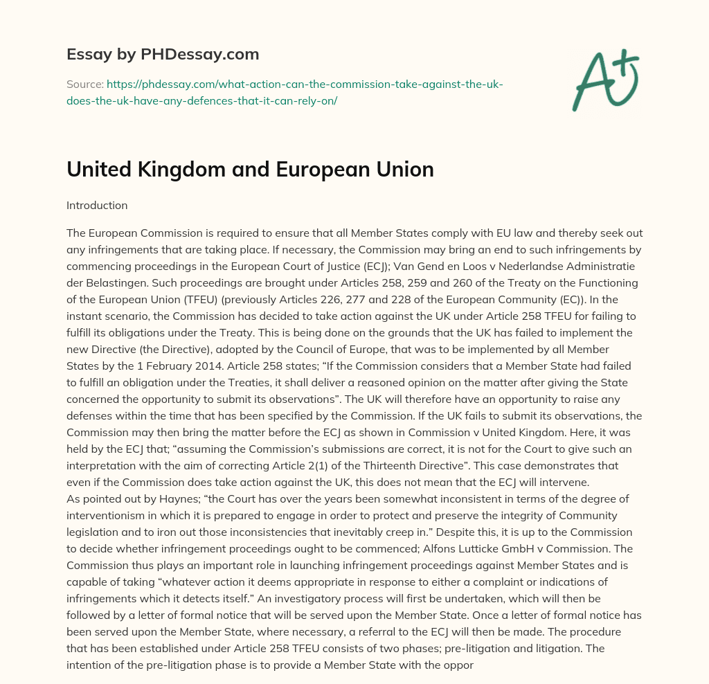 United Kingdom and European Union essay