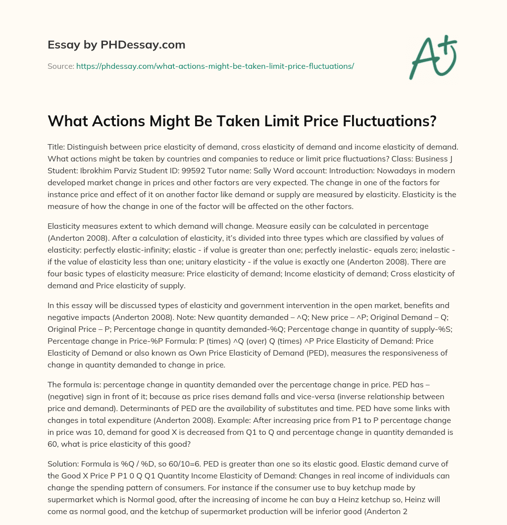 What Actions Might Be Taken Limit Price Fluctuations? essay