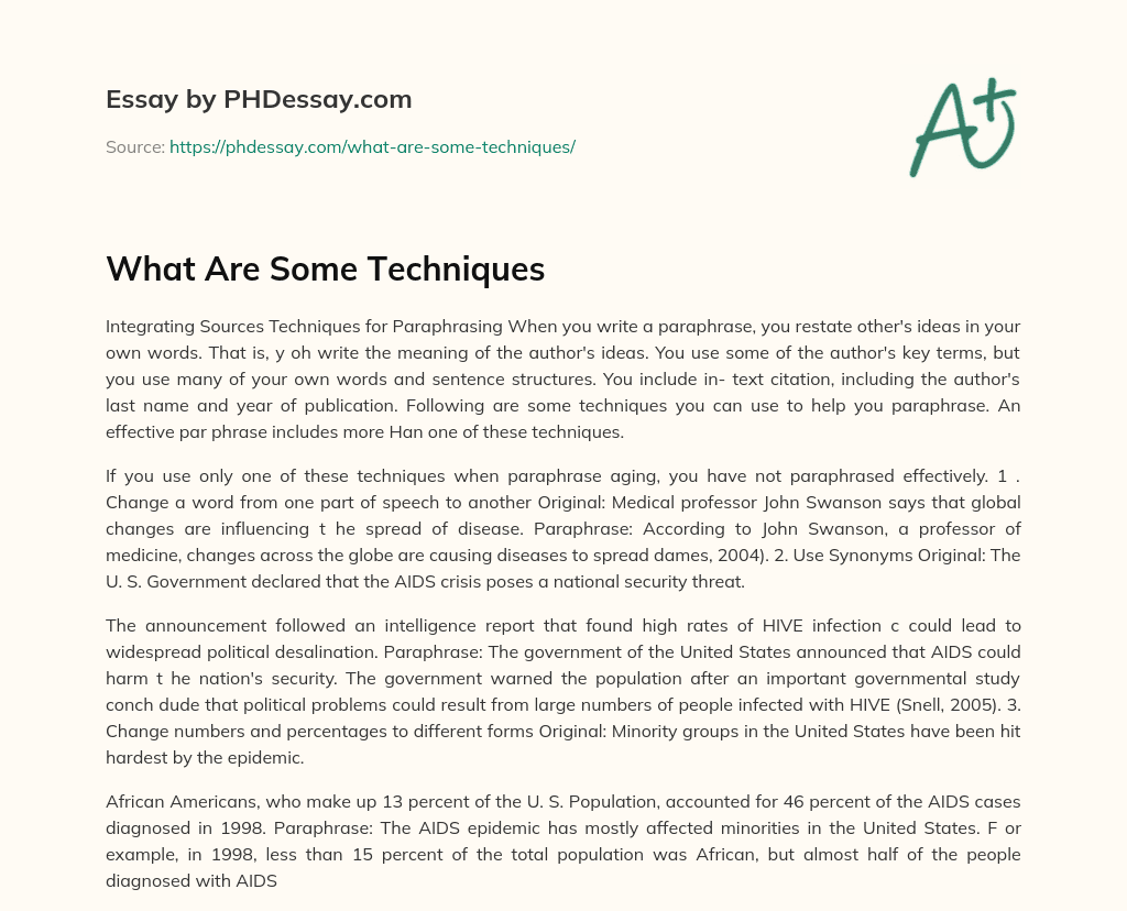 What Are Some Techniques essay