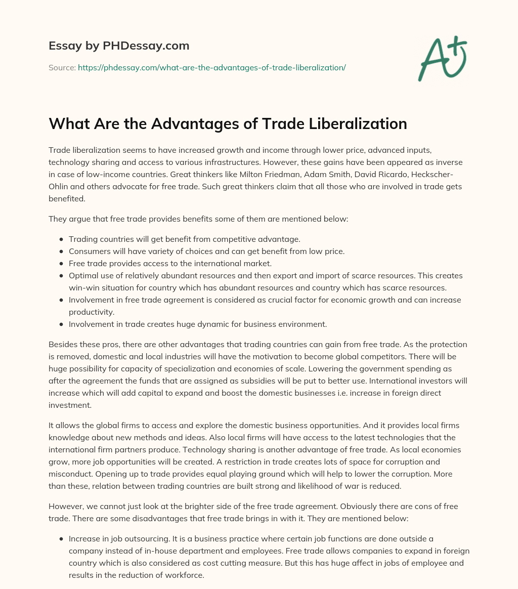 What Are the Advantages of Trade Liberalization essay