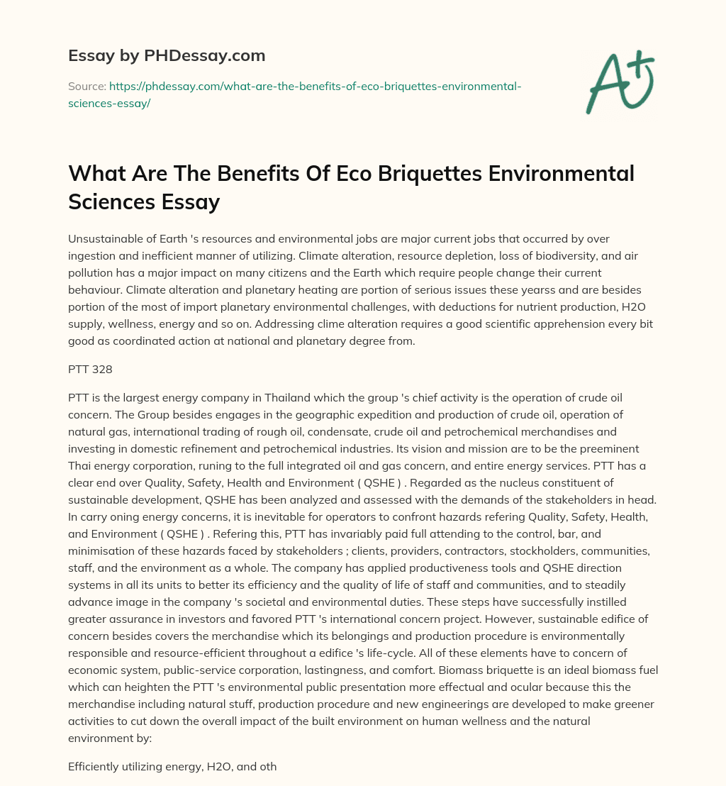 What Are The Benefits Of Eco Briquettes Environmental Sciences Essay essay