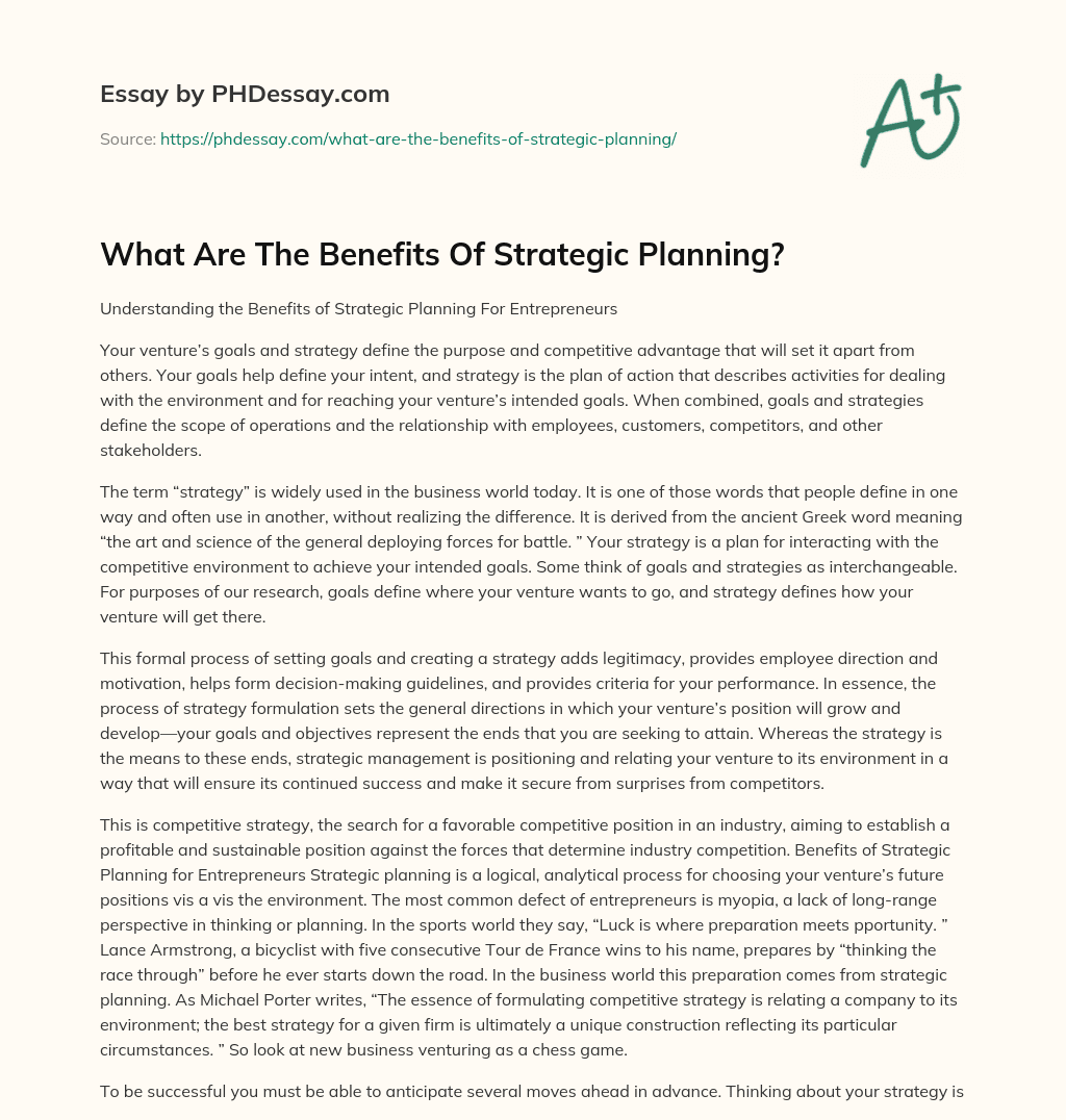 What Are The Benefits Of Strategic Planning? essay