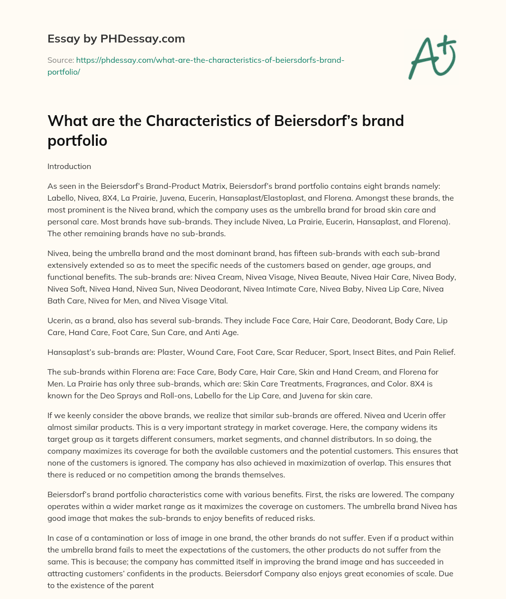 What are the Characteristics of Beiersdorf’s brand portfolio essay