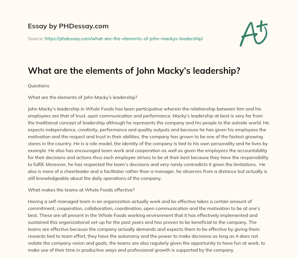 What are the elements of John Macky’s leadership? essay