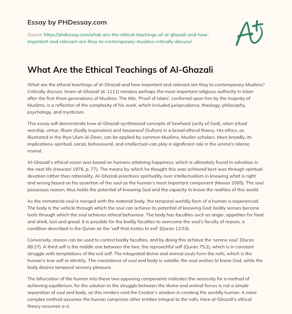 What Are the Ethical Teachings of Al-Ghazali essay