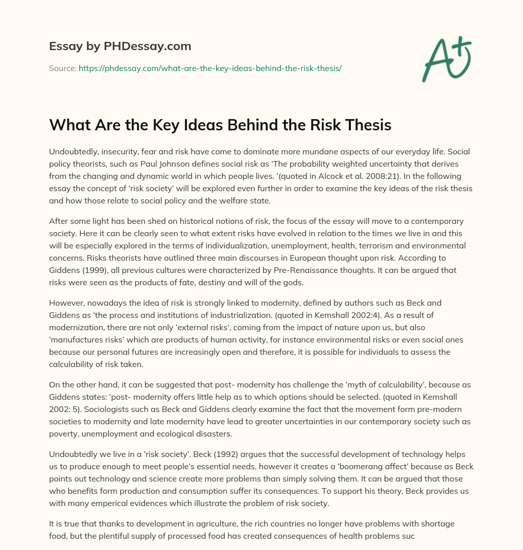 What Are the Key Ideas Behind the Risk Thesis essay