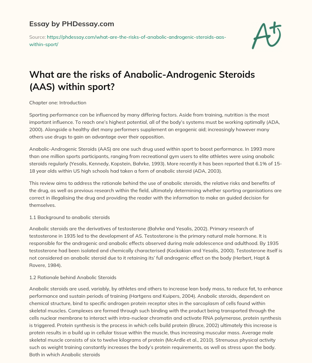 What are the risks of Anabolic-Androgenic Steroids (AAS) within sport? essay