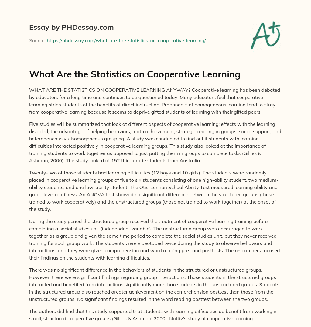 What Are the Statistics on Cooperative Learning essay