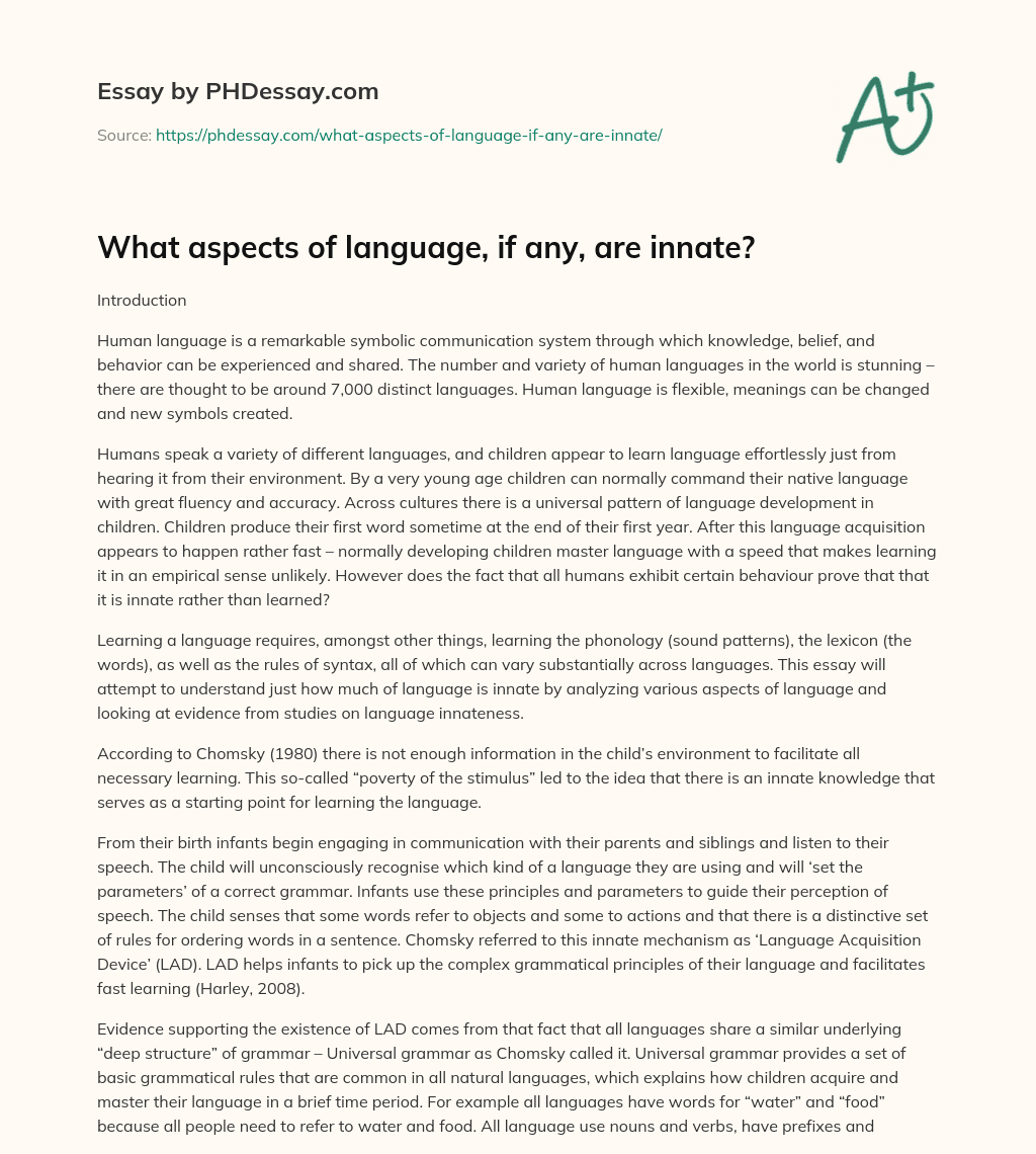 What aspects of language, if any, are innate? essay