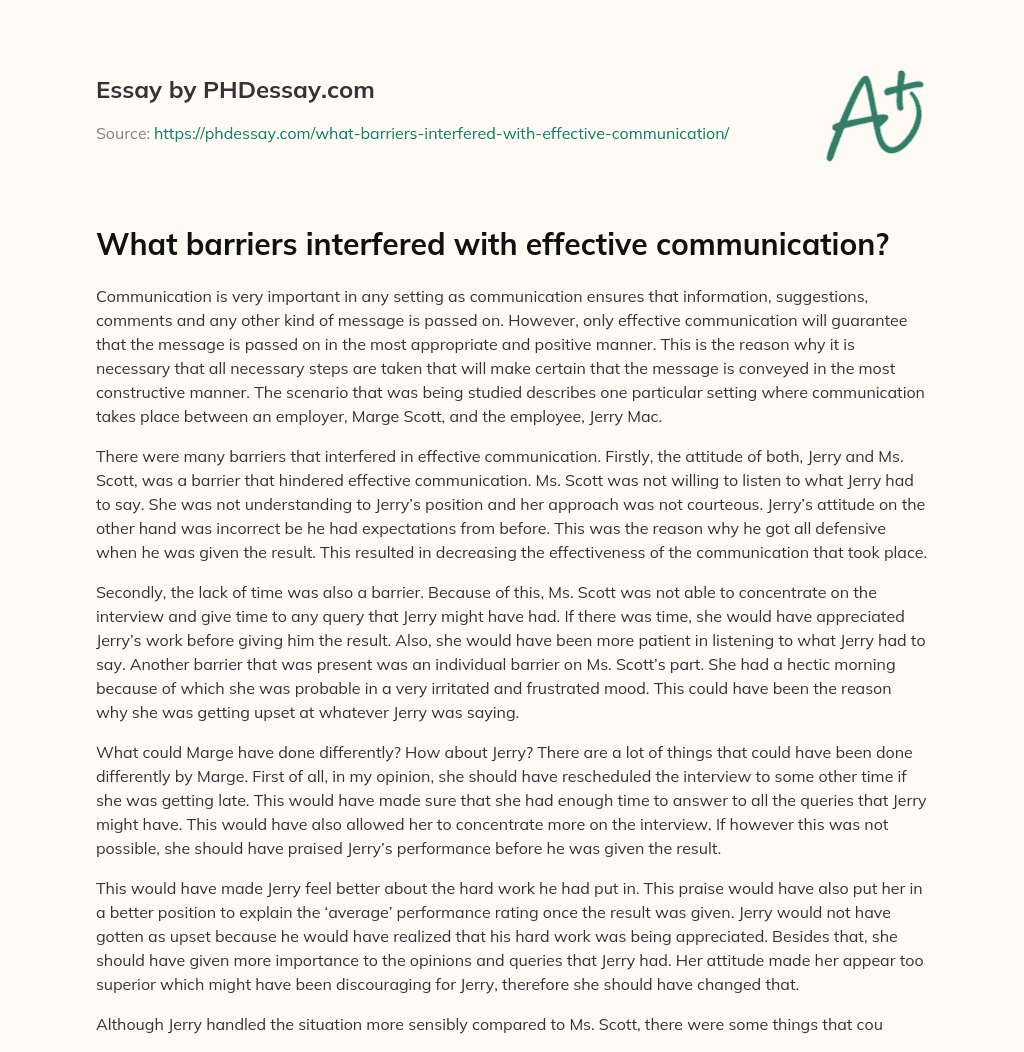 What barriers interfered with effective communication? essay