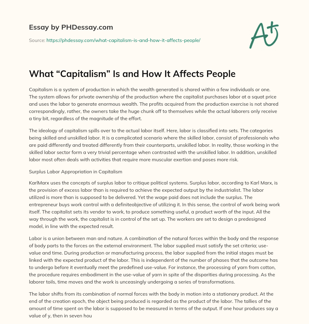 What “Capitalism” Is and How It Affects People essay