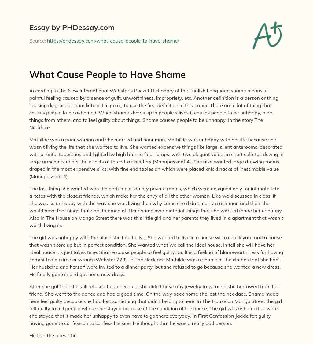 What Cause People to Have Shame essay