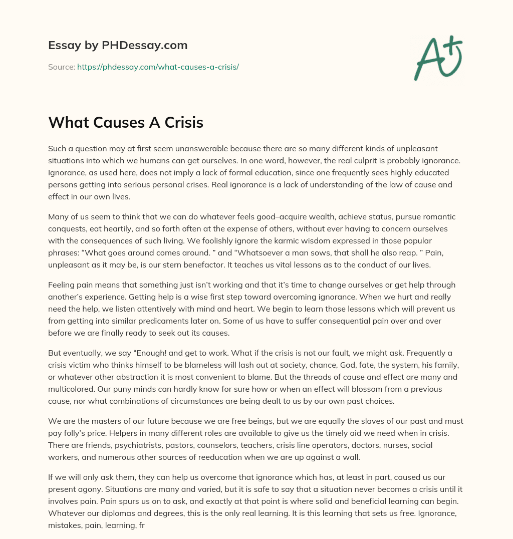 What Causes A Crisis essay