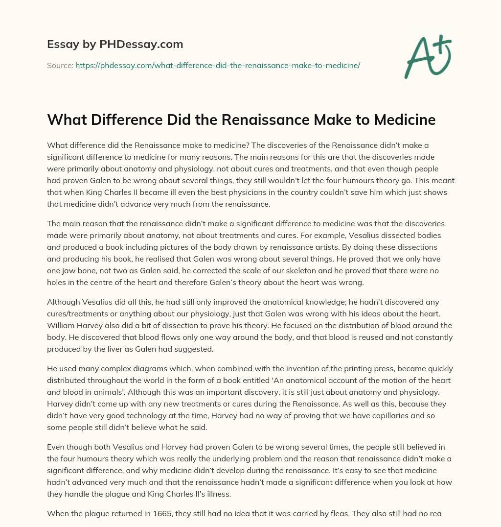 What Difference Did the Renaissance Make to Medicine essay