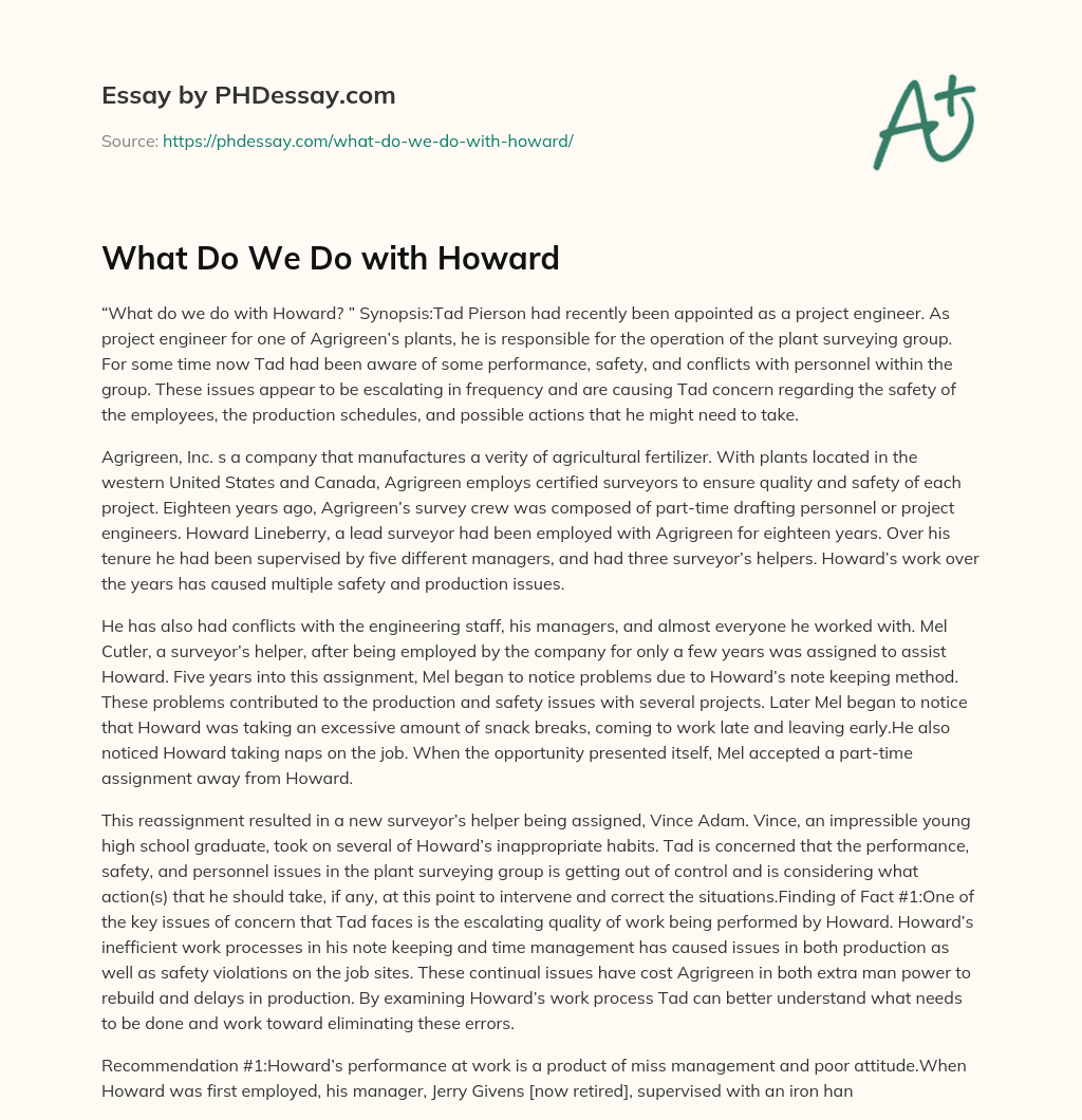 What Do We Do with Howard essay