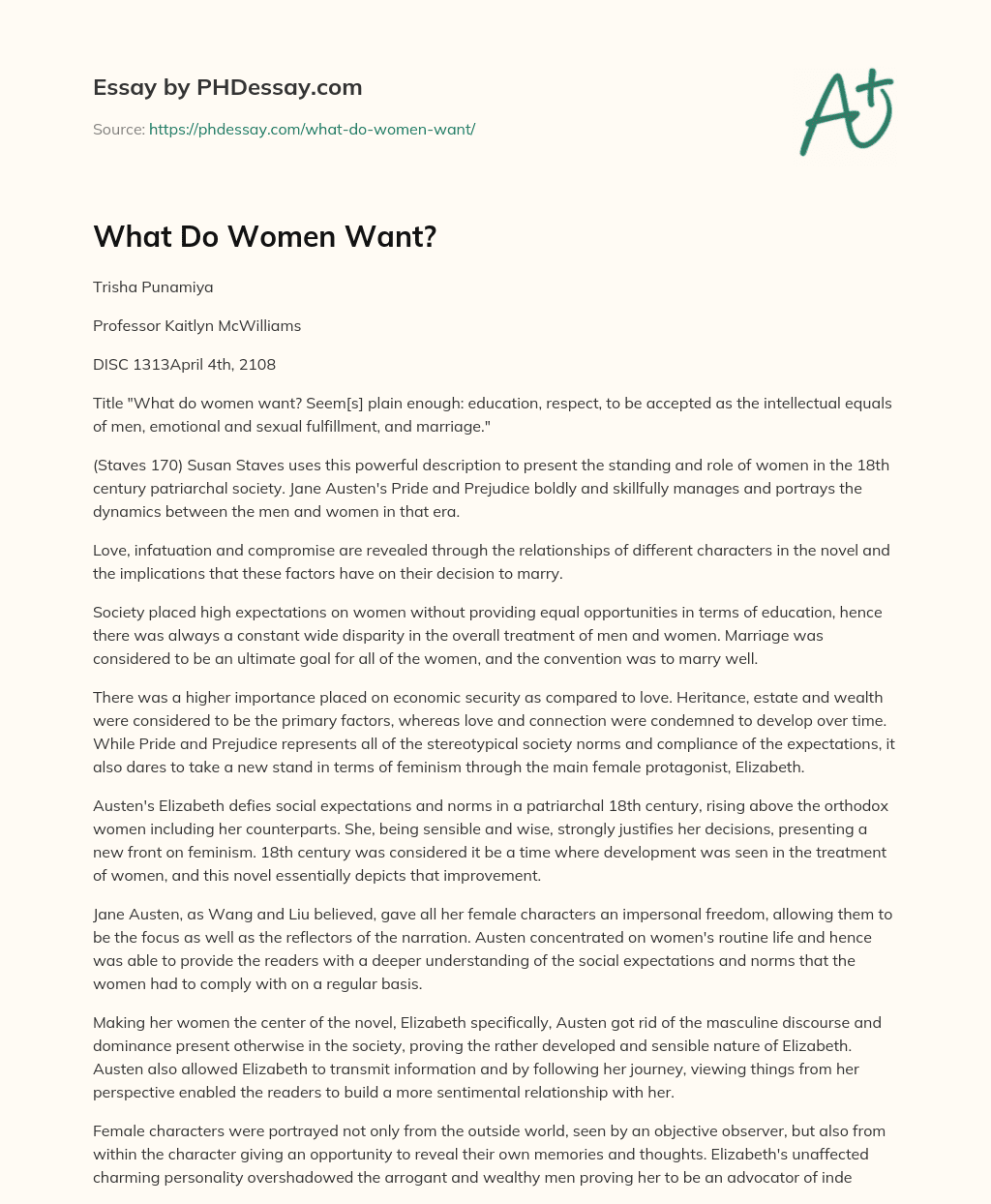 What Do Women Want? essay