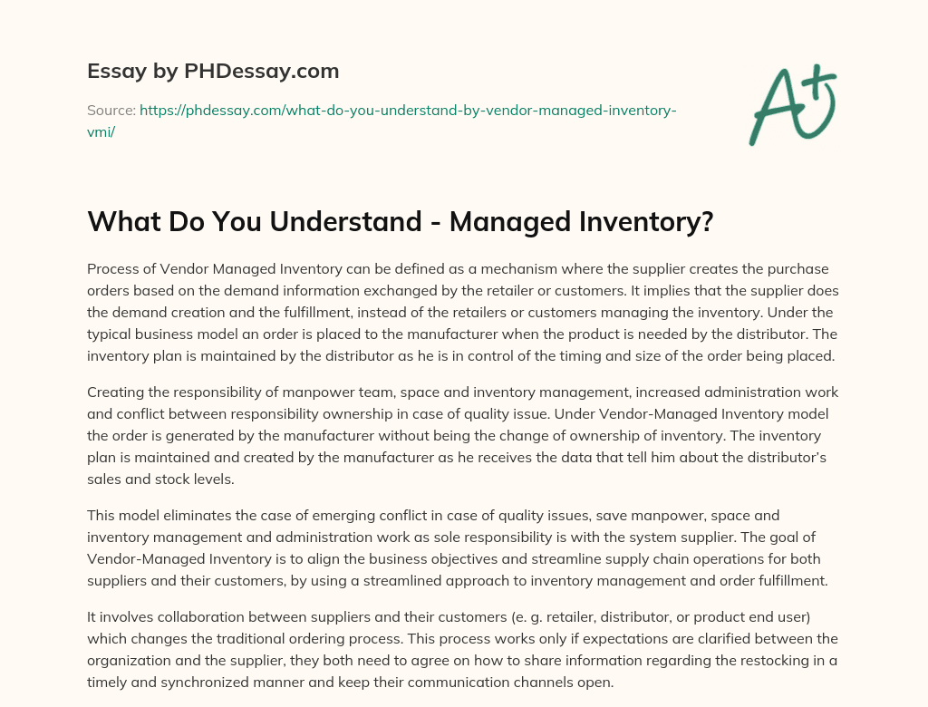 What Do You Understand Managed Inventory PHDessay